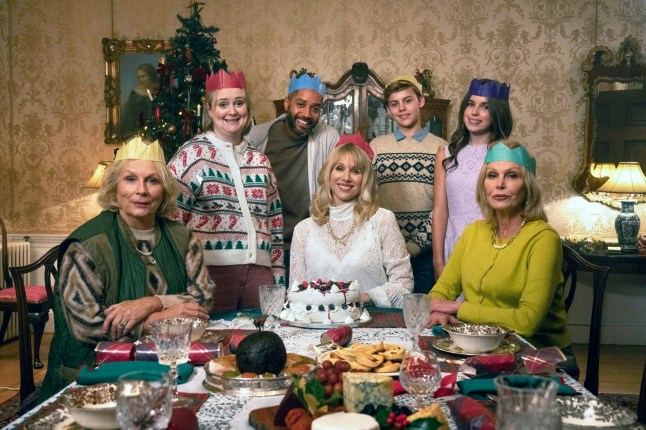 Undated BBC Handout Photo from Amandaland Christmas Special. Pictured: Jennifer Saunders as Aunt Joan, Phillipa Dunne as Anne, Samuel Anderson as Mal, Lucy Punch as Amanda, Alexander Shaw as Manus, Miley Locke as Georgie, Joanna Lumley as Felicity. PA Feature SHOWBIZ TV Amandaland Christmas. WARNING: This picture must only be used to accompany PA???Feature SHOWBIZ TV Amandaland Christmas. PA Photo. Picture credit should read: BBC/Merman. NOTE TO EDITORS: This picture must only be used to accompany PA Feature SHOWBIZ TV Amandaland Christmas WARNING: Use of this copyright image is subject to the terms of use of BBC Pictures' BBC Digital Picture Service. In particular, this image may only be published in print for editorial use during the publicity period (the weeks immediately leading up to and including the transmission week of the relevant programme or event and three review weeks following) for the purpose of publicising the programme, person or service pictured and provided the BBC and the copyright holder in the caption are credited. Any use of this image on the internet and other online communication services will require a separate prior agreement with BBC Pictures. For any other purpose whatsoever, including advertising and commercial prior written approval from the copyright holder will be required.