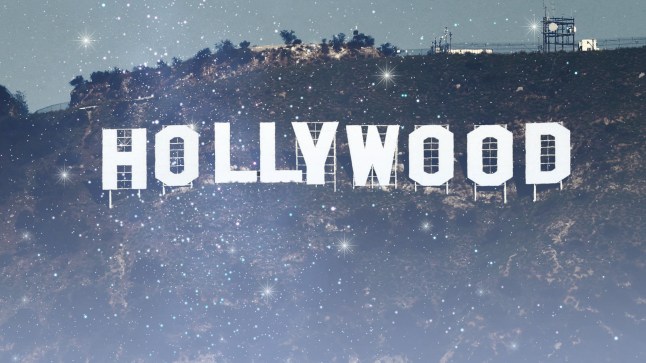 The Hollywood sign is pictured in Los Angeles with stars over it.