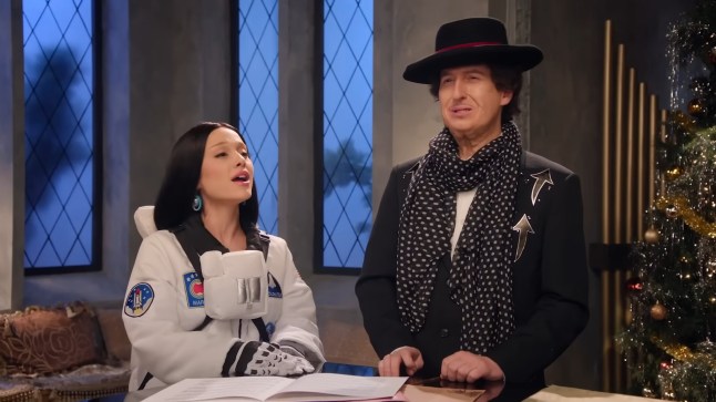 Saturday Night Live: Random Duet Christmas Spectacular. Ariana Grande as Katy Perry and James Austin Johnson as Bob Dylan.