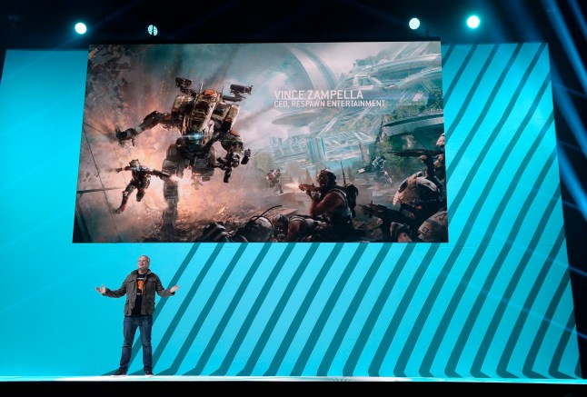 LOS ANGELES, CA - JUNE 12: Vince Zampella, CEO of Respawn Entertainment, introduces the video game "Titanfall 2" during Electronics Arts news conference on June 12, 2016 in Los Angeles, California. Thousands are expected to attend the annual three-day Electronic Entertainment Expo (E3) convention to see the latest games and announcements from the gaming industry. (Photo by Kevork Djansezian/Getty Images)