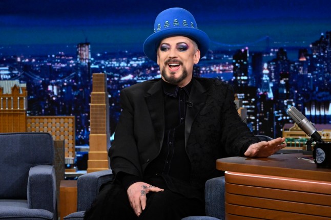 THE TONIGHT SHOW STARRING JIMMY FALLON -- Episode 1917 -- Pictured: Singer-songwriter Boy George during an interview on Monday, February 5, 2024 -- (Photo by: Todd Owyoung/NBC via Getty Images)