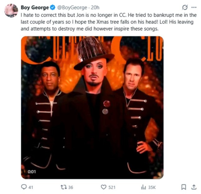 Boy George takes aim at former Culture Club bandmate who 'tried to bankrupt him'