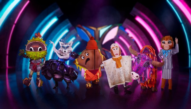 This image and the information contained herein is strictly embargoed until 19.00 Sunday 28 December 2025 From Bandicoot TV The Masked Singer: SR7 on ITV1 and ITVX Pictured: Conkers, Arctic Fox, Toastie, Teabag, Yak and Monkey Business. This photograph is (C) ITV Plc and can only be reproduced for editorial purposes directly in connection with the programme or event mentioned above, or ITV plc. This photograph must not be manipulated [excluding basic cropping] in a manner which alters the visual appearance of the person photographed deemed detrimental or inappropriate by ITV plc Picture Publicity. This photograph must not be syndicated to any other company, publication or website, or permanently archived, without the express written permission of ITV Picture Publicity. Full Terms and conditions are available on the website www.itv.com/presscentre/itvpictures/terms